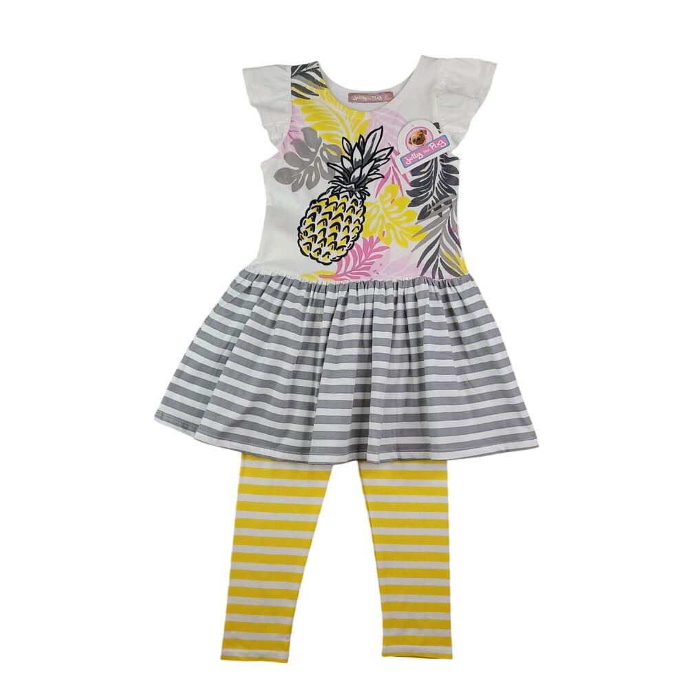 Jelly The Pug Girls Pineapple Striped Knit Dress Legging Set Outfit Size 2T NWT‎